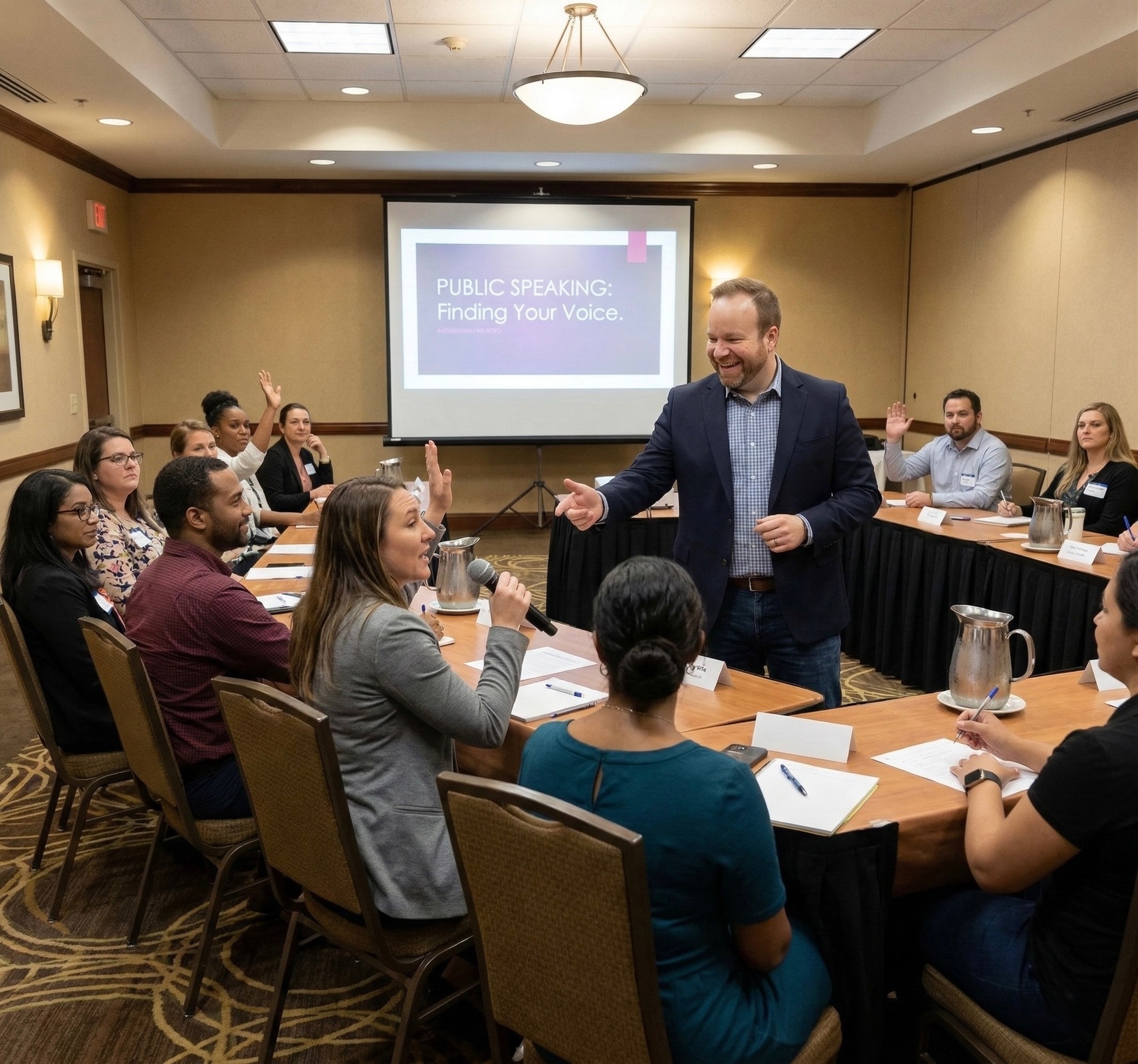 Sam Linton leading a public speaking workshop