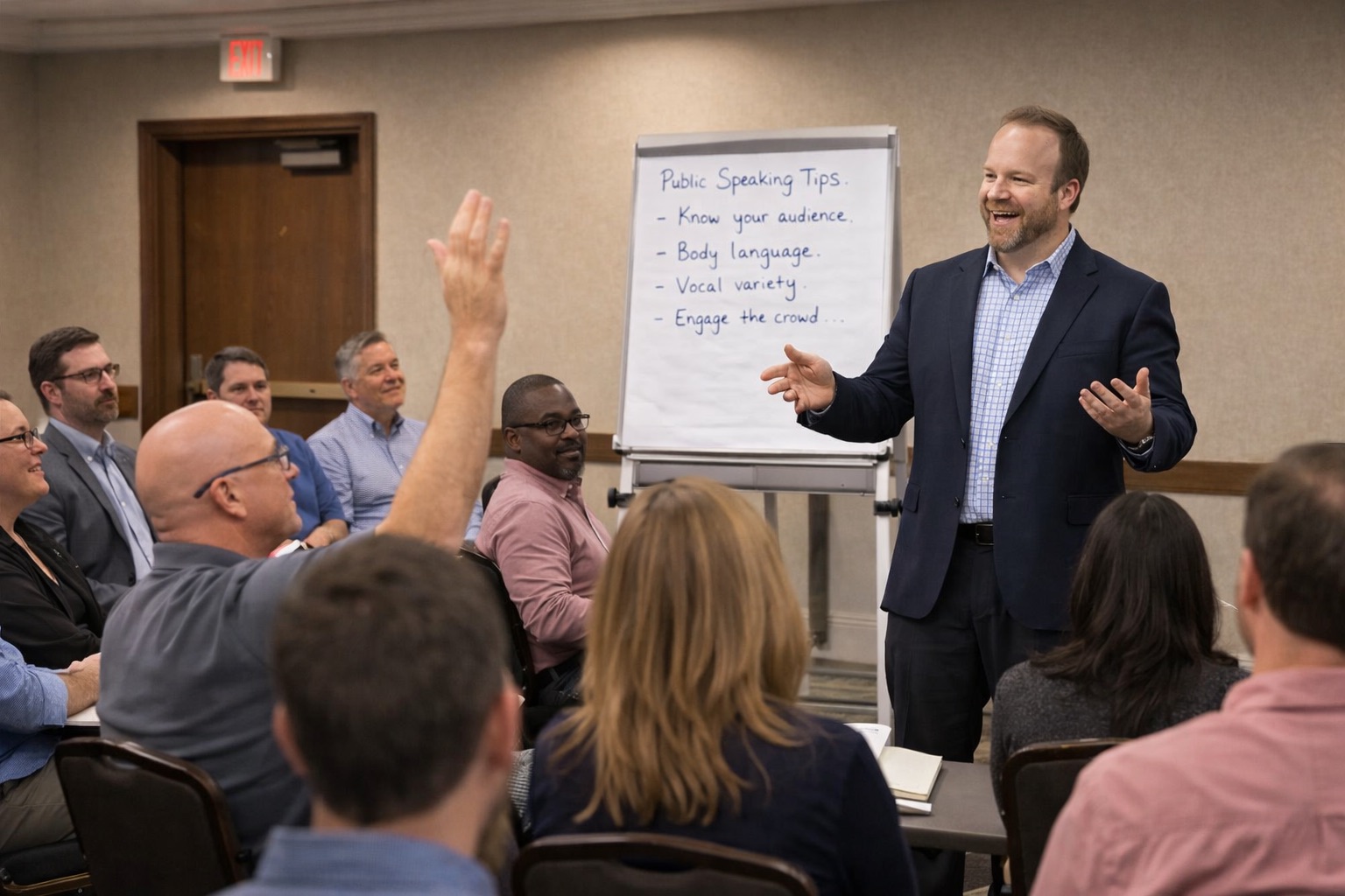 Sam Linton leading a corporate workshop with engaged participants