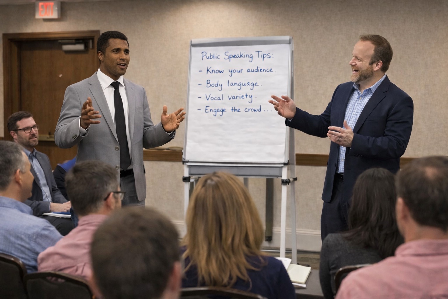 Sam Linton coaching a client at a flipchart