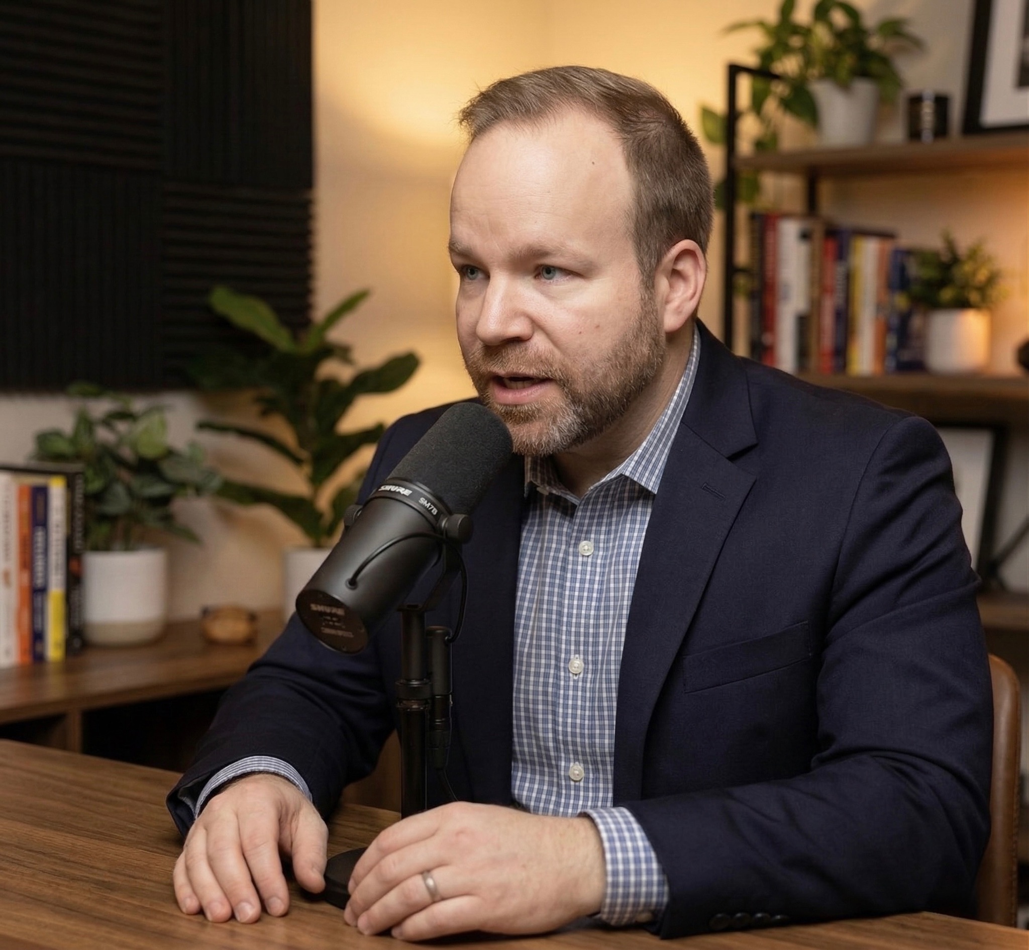 Sam Linton recording The Sam Linton Show podcast